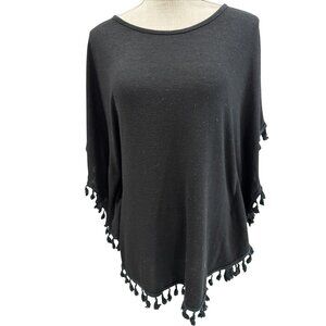 Paris El Moi Collection Black Tassel-Trim Poncho S/M Lightweight